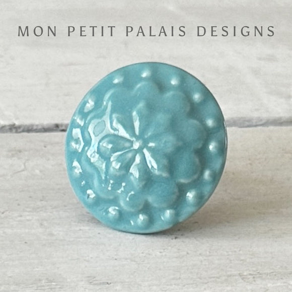 Turquoise Flower Ceramic Knob