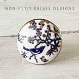 Blue Bird and Blossom Cabinet Knob