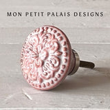 Soft Pink Ceramic Furniture Knob with Raised Detailing