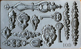 Close-up of the Lock & Key IOD Décor Mould, showcasing detailed lock plates, ornate keys, and trims for furniture, crafts, and home décor projects.